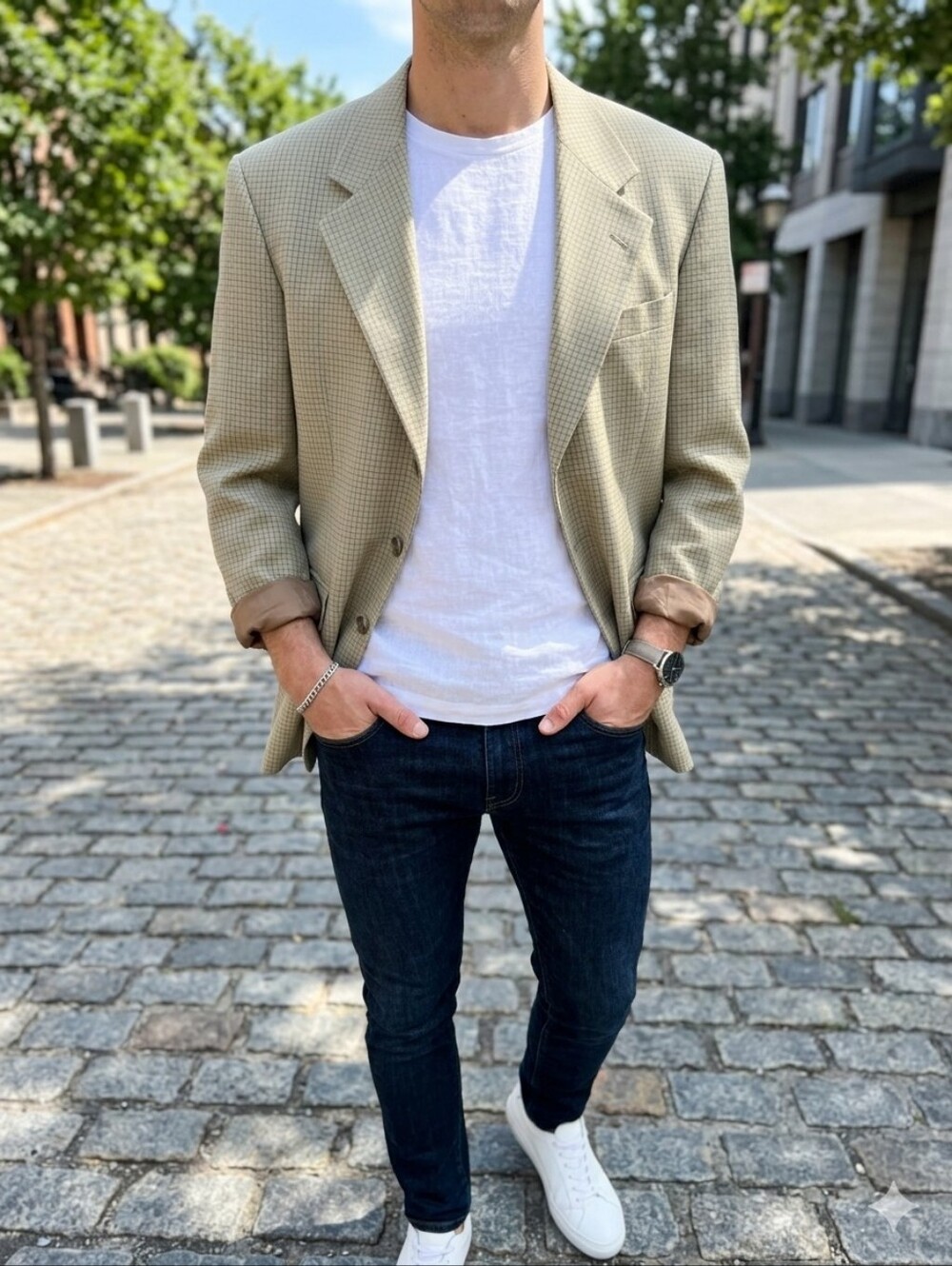 Vintage Hunt Club Beige Microcheck Wool Blend Blazer Men’s 40 Preppy Academia